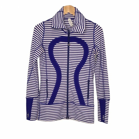lululemon athletica Jackets & Blazers - Lululemon In Stride Jacket Pigment Blue White Narrow Bold Stripe Women Size 4